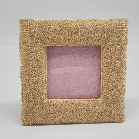 Beaded Yellow Square Photo Frame With New in Box 3" Square - Picture 1 of 11